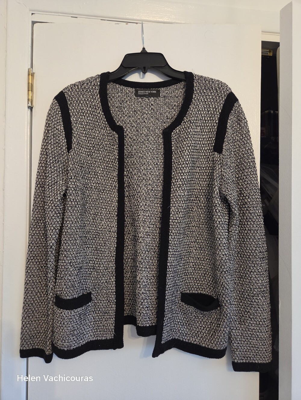 Jones New York Black and White Textured Open Cardigan